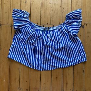 ZARA Blue and White Stripe Bardot Top Size Large